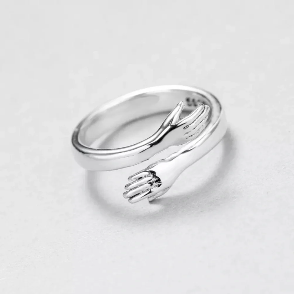 “Bear Hug” Minimalist Cute/Dainty Silver Love Ring